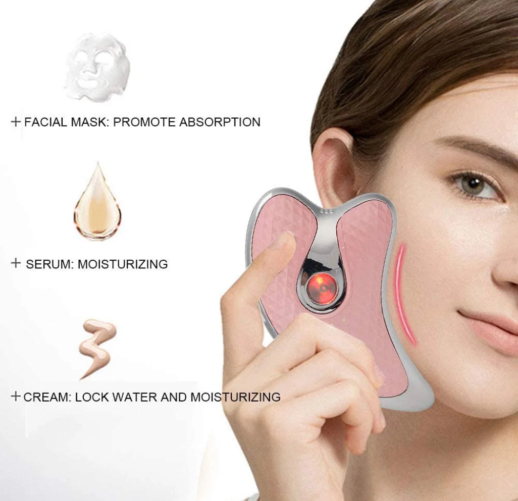 Microcurrent Facial Scraper Massager, 2 in 1 Household Electric Guasha Board, Face Lifting Firming Beauty Scraping Instrument Facial Scraping Massage Tool for Women(Pink)