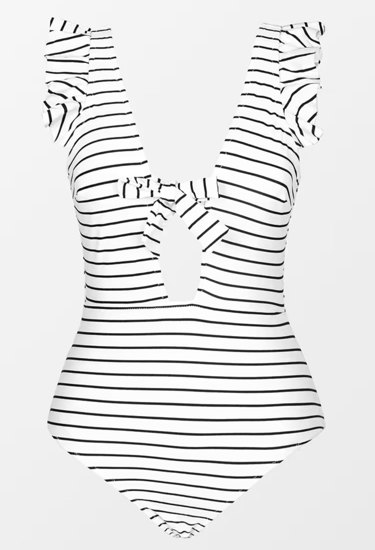 White and Black Stripe Ruffle One Piece Swimsuit