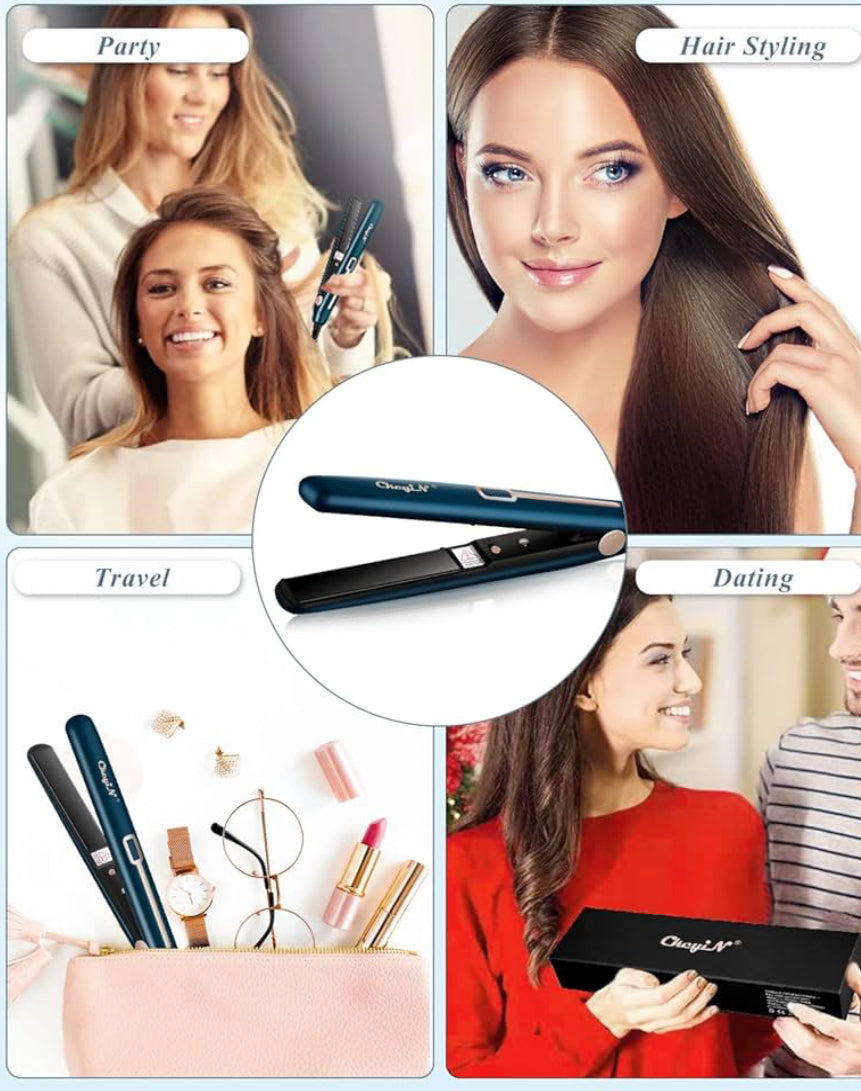 CkeyiN Mini Hair Straightener, Tourmaline Ceramic Flat Iron 30s Fast Even Heating Straightening Iron, Anti Static Hair Iron Create Shiny Smooth Straight Hair