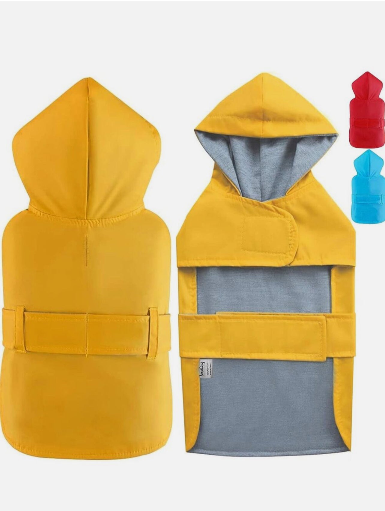 LeerKing Dog Raincoat Poncho with Cotton Lining Leash Hole Waterproof Hooded