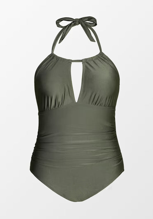 CUPSHE Olive Halter Plus Size One Piece Swimsuit