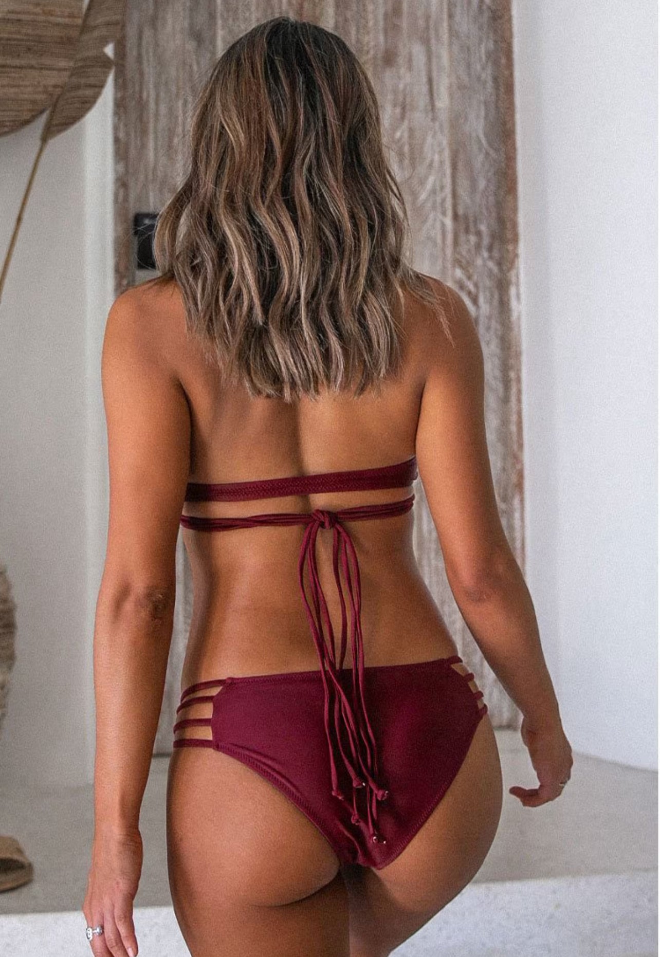 CUPSHE Maroon Strappy Halter Bikini