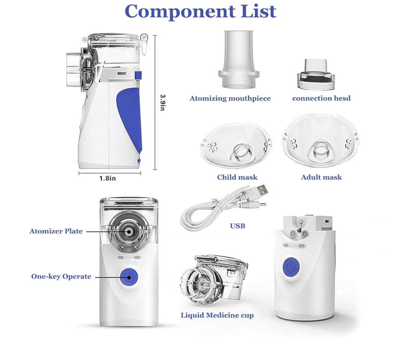 Portable Nebulizer Handheld Mesh Nebulizer for Adults and Kids Ultrasonic for Travel Machine and Household Use