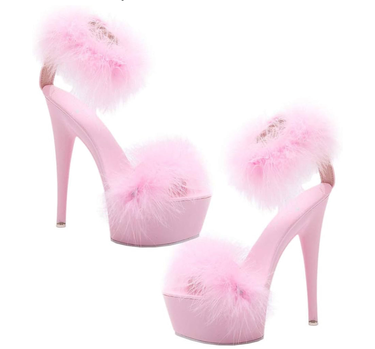 Super High Heel Fur Shoes Fluffy Platform Heels for Women Size: 8