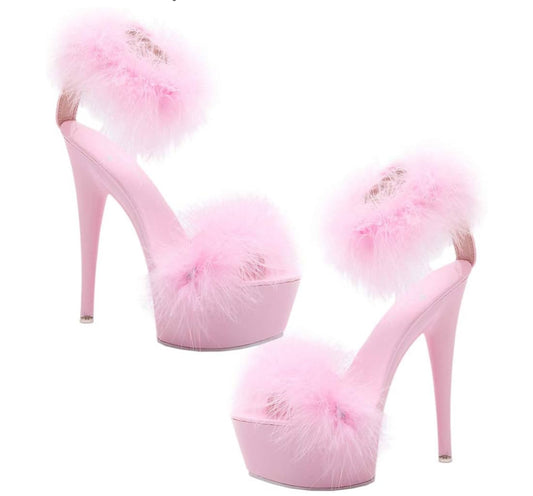 Super High Heel Fur Shoes Fluffy Platform Heels for Women Size: 8