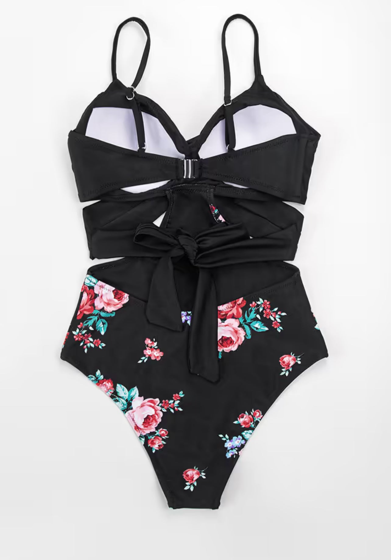 CUPSHE Black And Floral Wrap Cutout One Piece Swimsuit