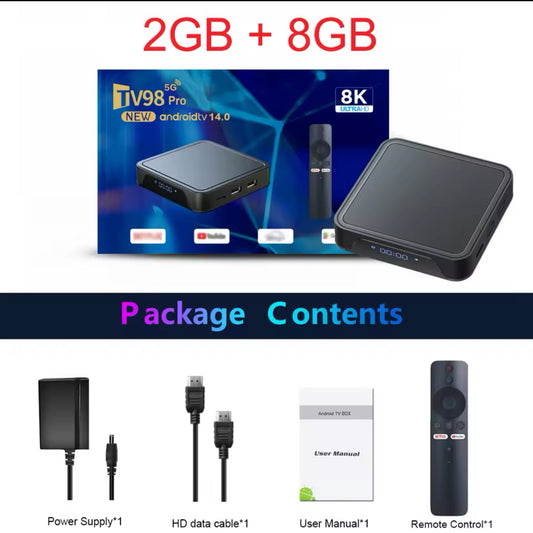 TV98 Pro TV Box Android 14 Allwinner H313 Quad Core 4K Dual Wifi BT Support 8K Video Voice Remote Control Player HD Set Top Box