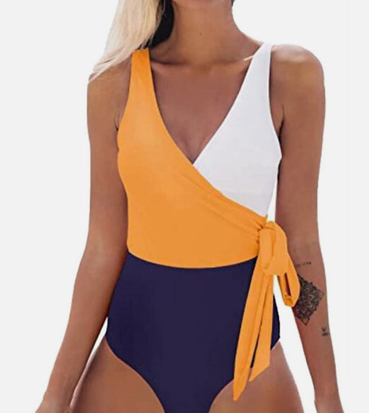 CUPSHE Women's One Piece Swimsuit Wrap Color Block Tie Side Bathing Suit