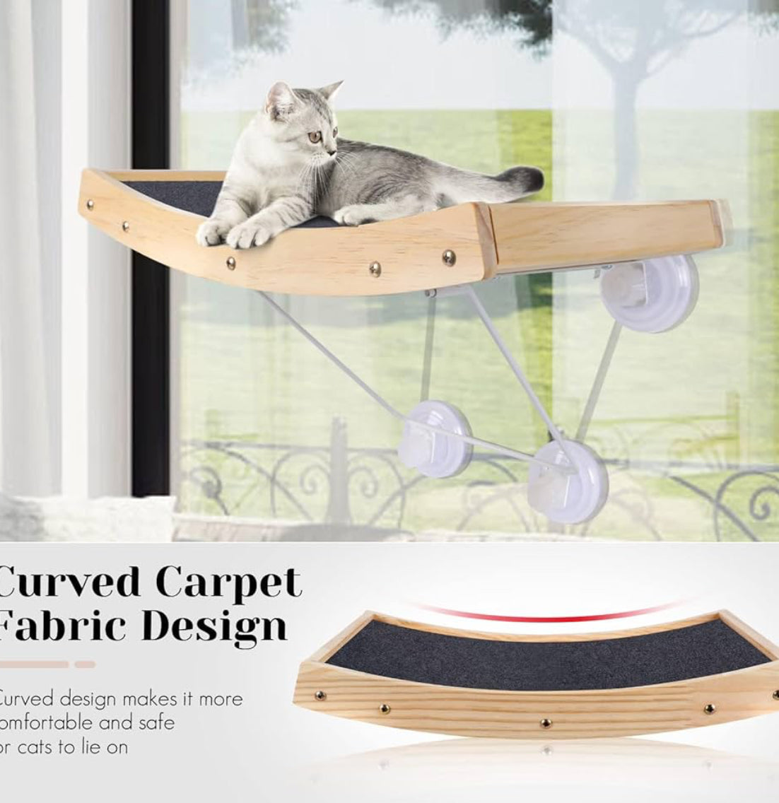 Cat Window Perch, 2 in 1 Cat Hammock with Sisal Scratcher, Kitten Window Bed with Strong Suction Cups, Hanging Kitty Bed Holds up 22 lbs, Gray