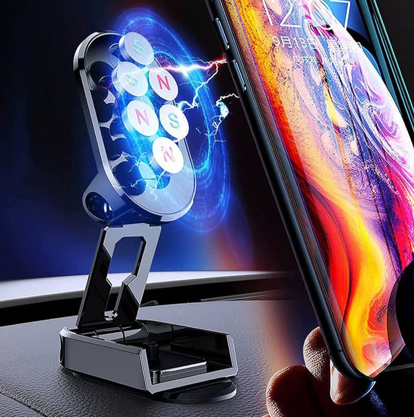 Strong Magnetic Folding Holder, 2022 New-Magnetic Phone Holder for Car, Mini 360°rotatable Multifunctional Magnetic Phone Mount, Retractable Adjustable Car Phone Holder for All Phone,A,Silver