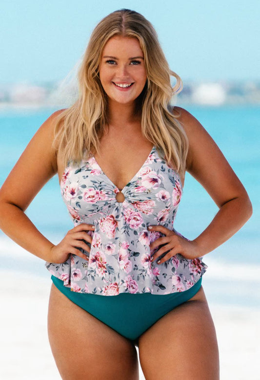 CUPSHE Women’s Plus size floral print ruffle tankini top