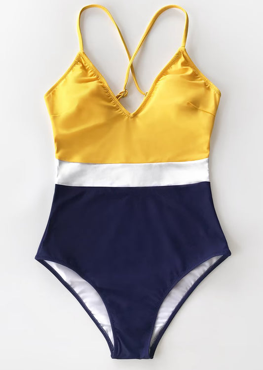 Colorblock V-Neck One Piece Swimsuit