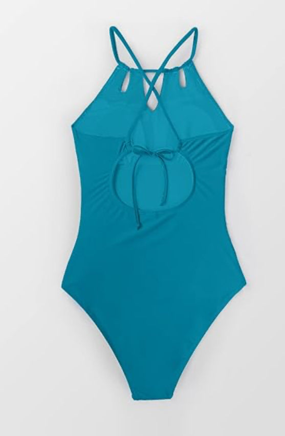 CUPSHE Halter Lace Up Back One Piece Swimsuit Padded Crisscross Bikini