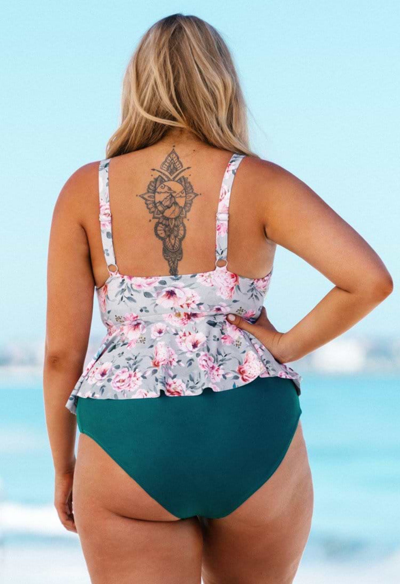CUPSHE Women’s Plus size floral print ruffle tankini top