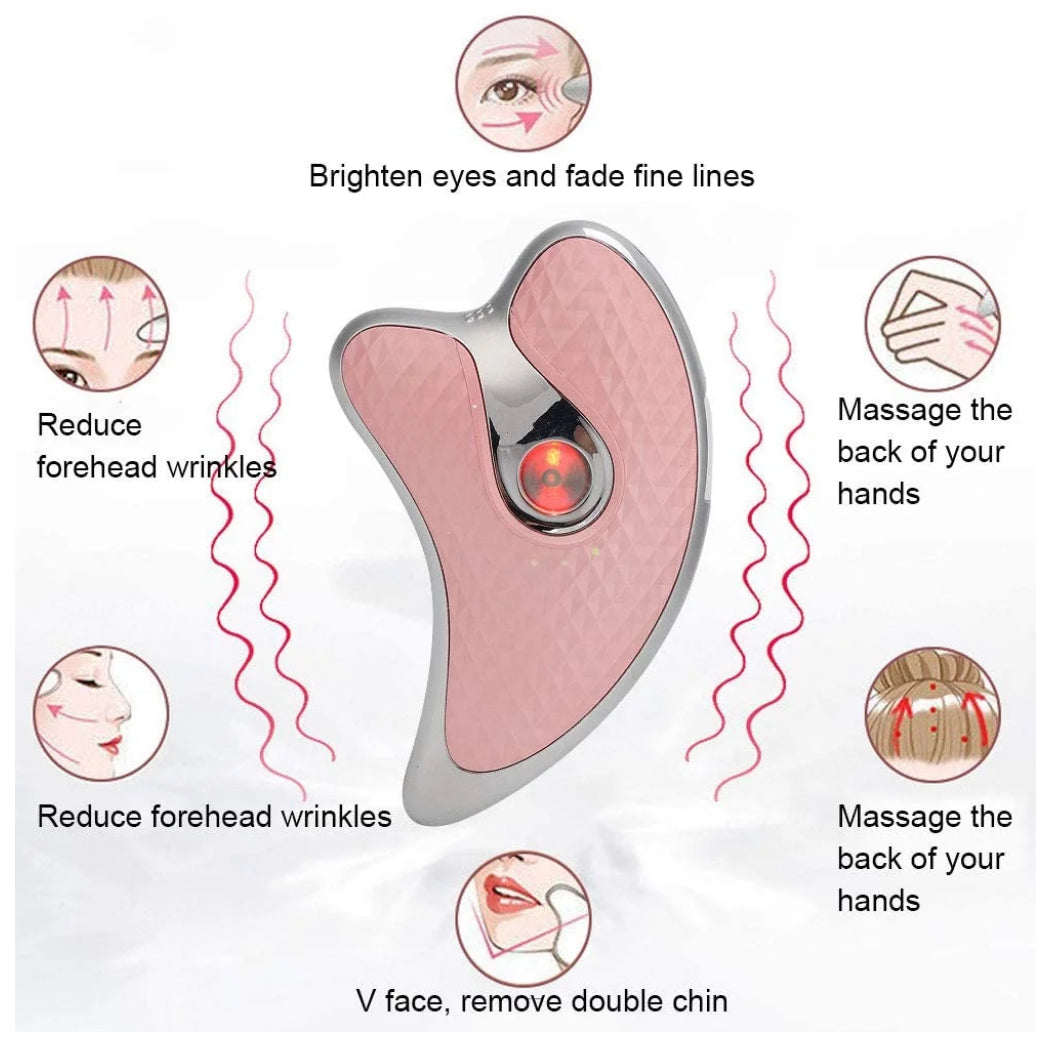 Microcurrent Facial Scraper Massager, 2 in 1 Household Electric Guasha Board, Face Lifting Firming Beauty Scraping Instrument Facial Scraping Massage Tool for Women(Pink)