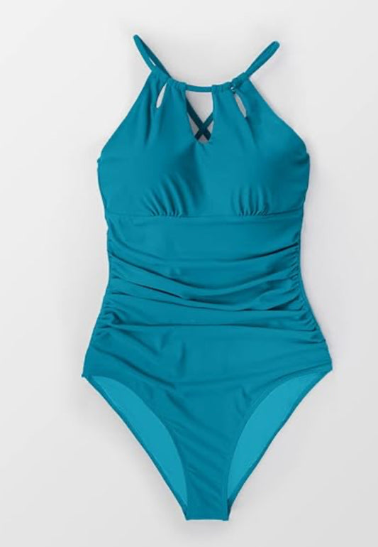 CUPSHE Halter Lace Up Back One Piece Swimsuit Padded Crisscross Bikini