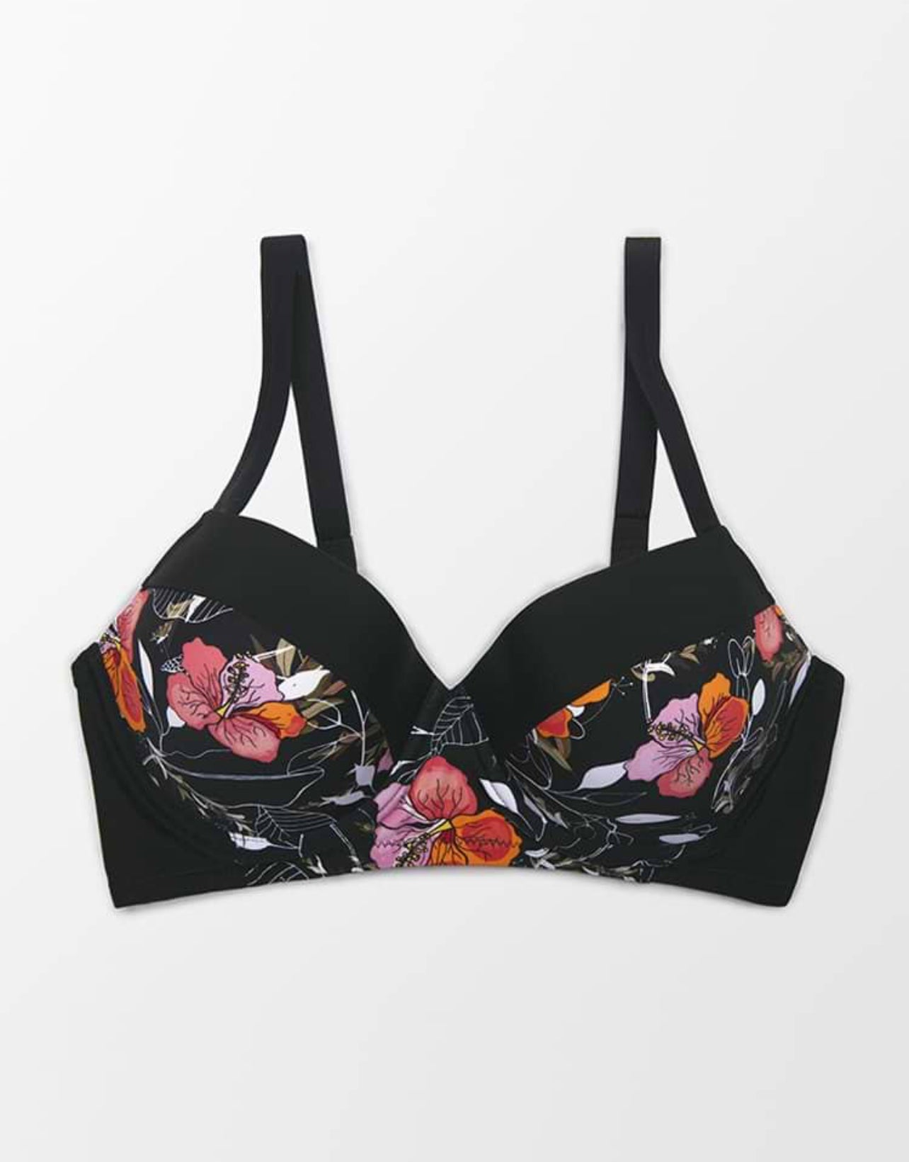 CUPSHE Black Floral Print Plus Size Bikini Top