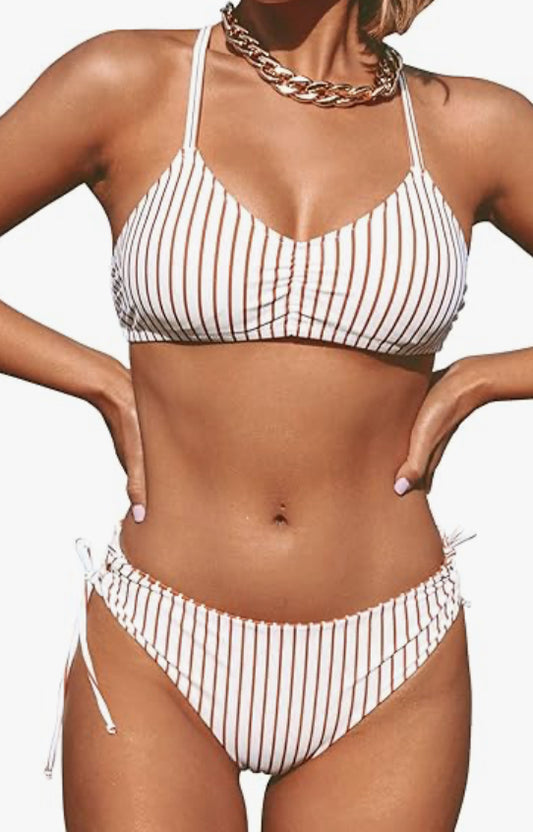 CUPSHE Women's Back Braided Straps Reversible Bottem Strappy Lace Up Bikini