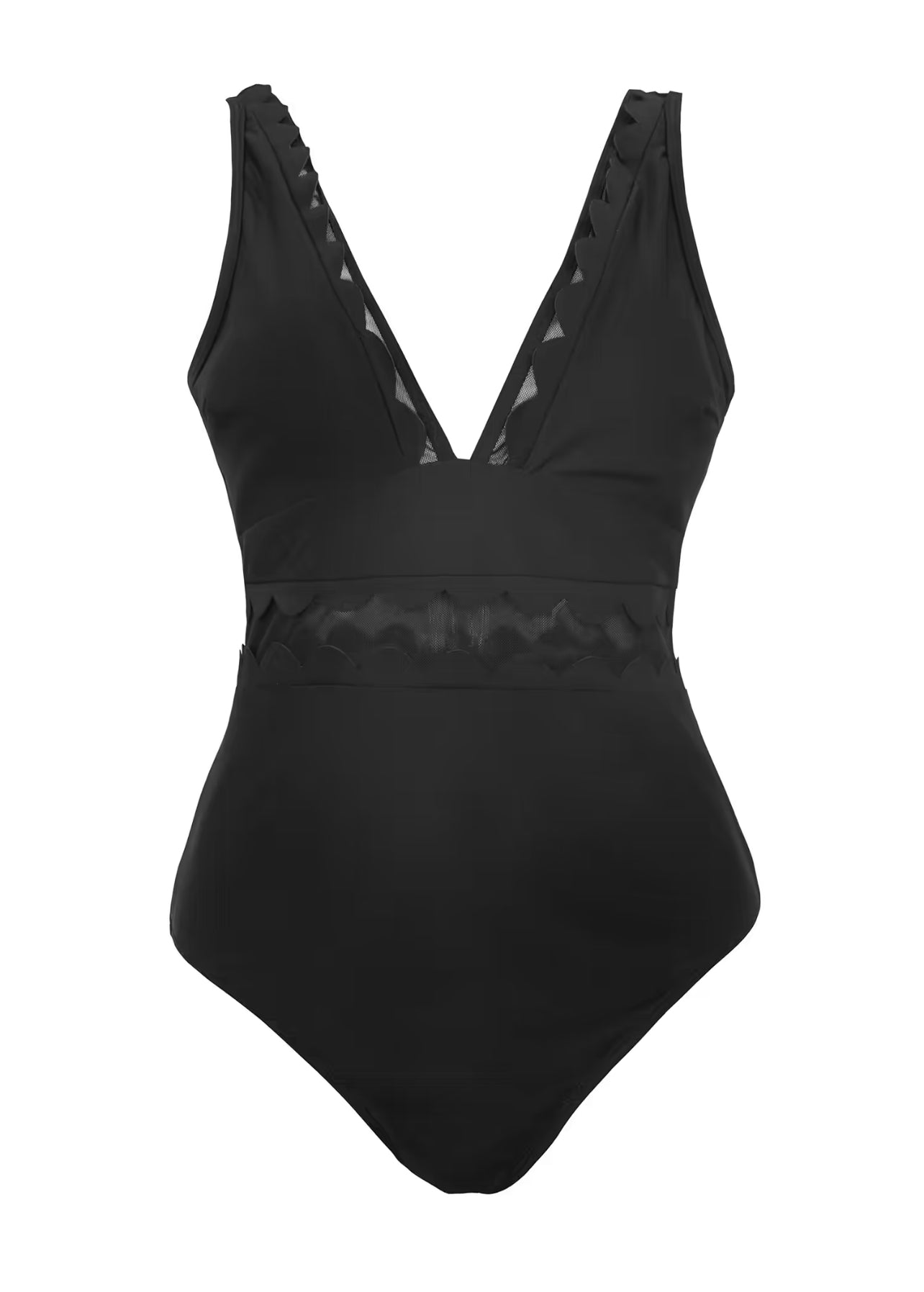 CUPSHE Solid Black V-Neck One Piece Swimsuit