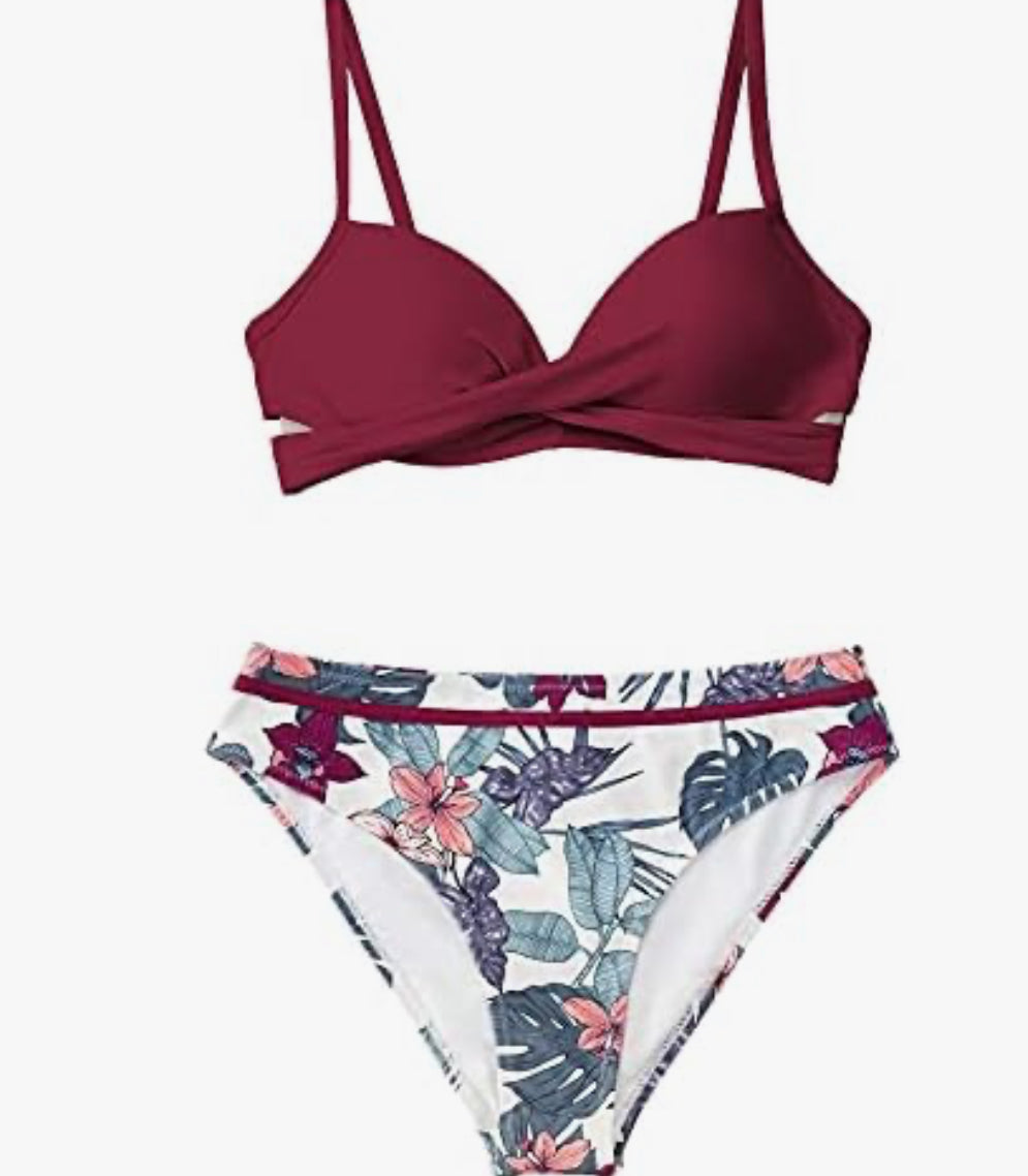 CUPSHE Push Up Floral Wrap Bikini Set