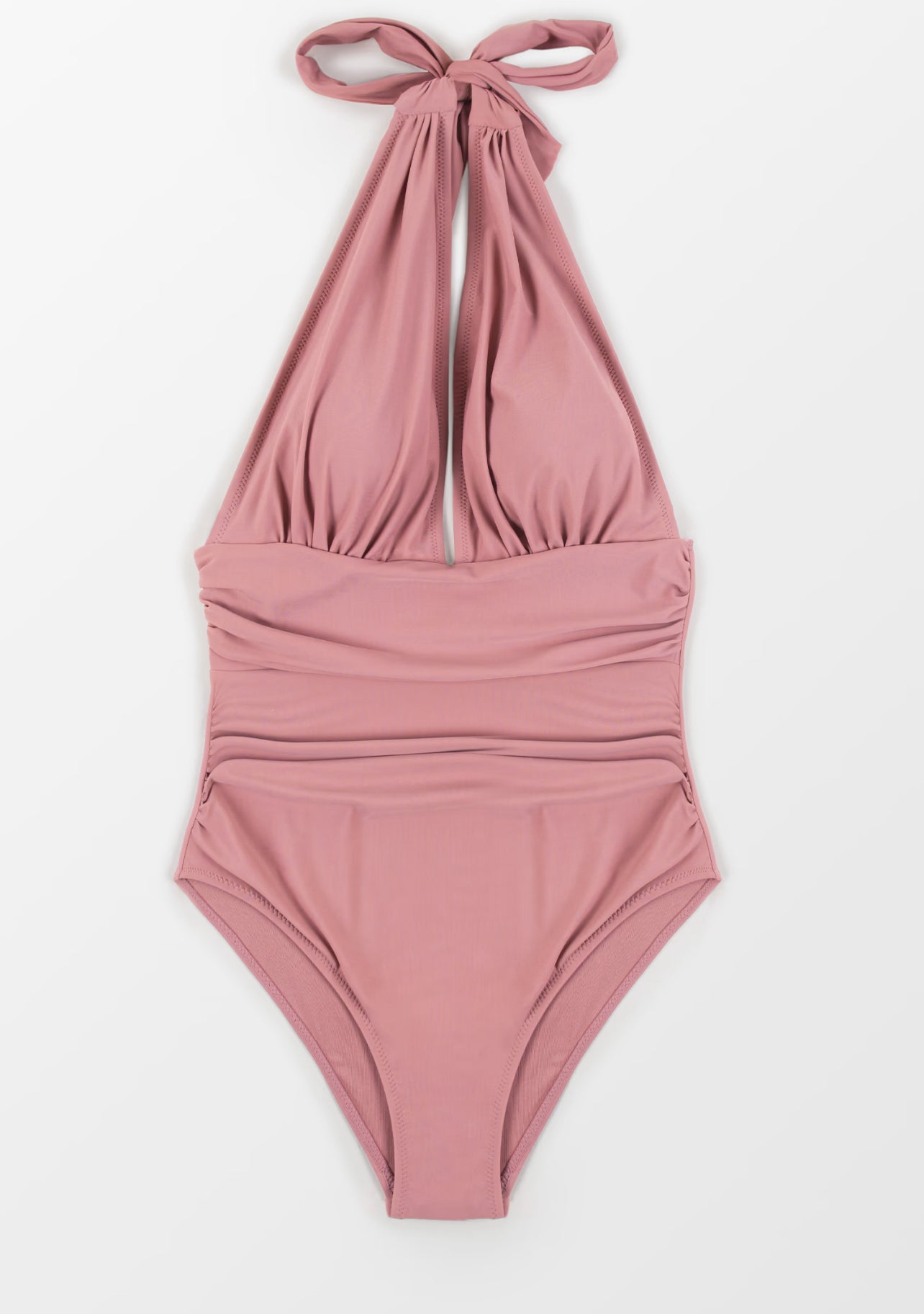 CUPSHE Pink Plunge Halter Tummy Control One Piece Swimsuit