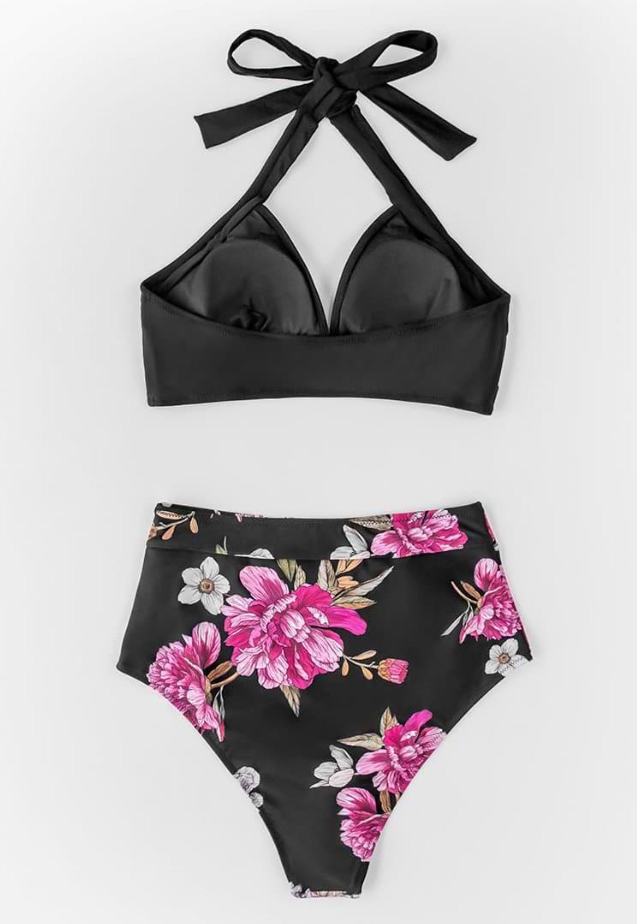 CUPSHE Black Floral Halter High Waisted Bikini