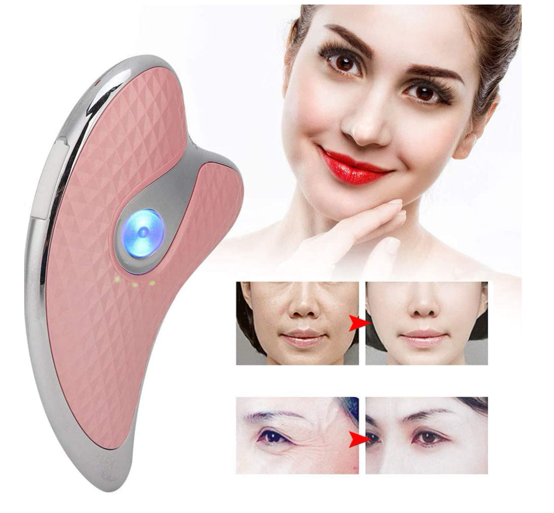 Microcurrent Facial Scraper Massager, 2 in 1 Household Electric Guasha Board, Face Lifting Firming Beauty Scraping Instrument Facial Scraping Massage Tool for Women(Pink)