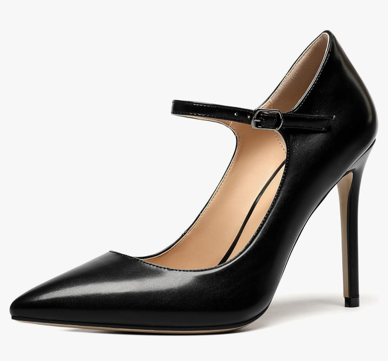 Women's 100mm High Heel Pointed Toe Mary Jane Pumps Ankle Strap Buckle Closure Shoes, Matte Black, Size: 8