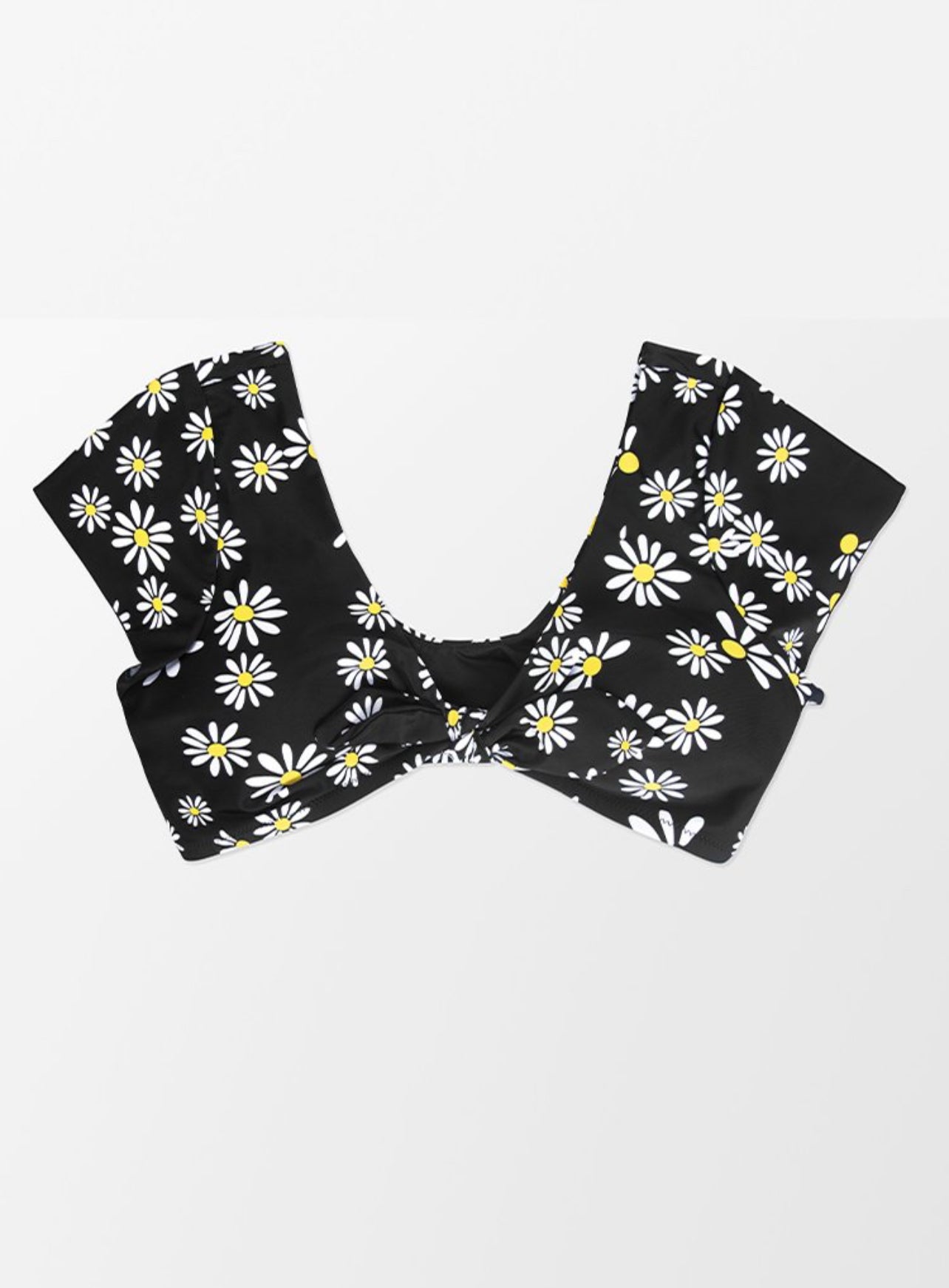 Plus Size Ditsy Short Sleeve Bikini Top with Bunny Tie