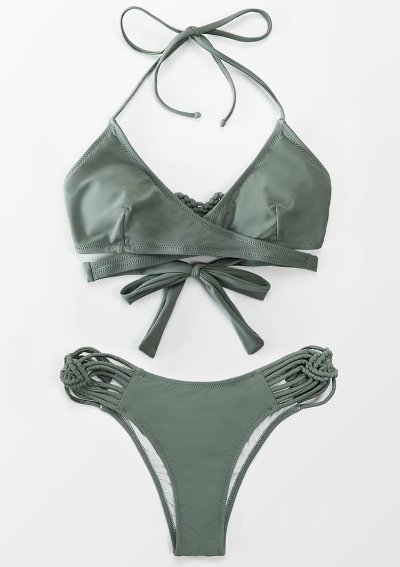 CUPSHE Dusty Green Strappy Wrap Women’s Bikini