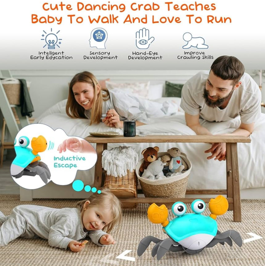 Crawling Crab Baby Toy, Tummy Time Gifts for Toddler & Newborn, Light-Up Walking Dancing Moving Crab with Music & Obstacle Avoidance, Infant Sensory Development Toy