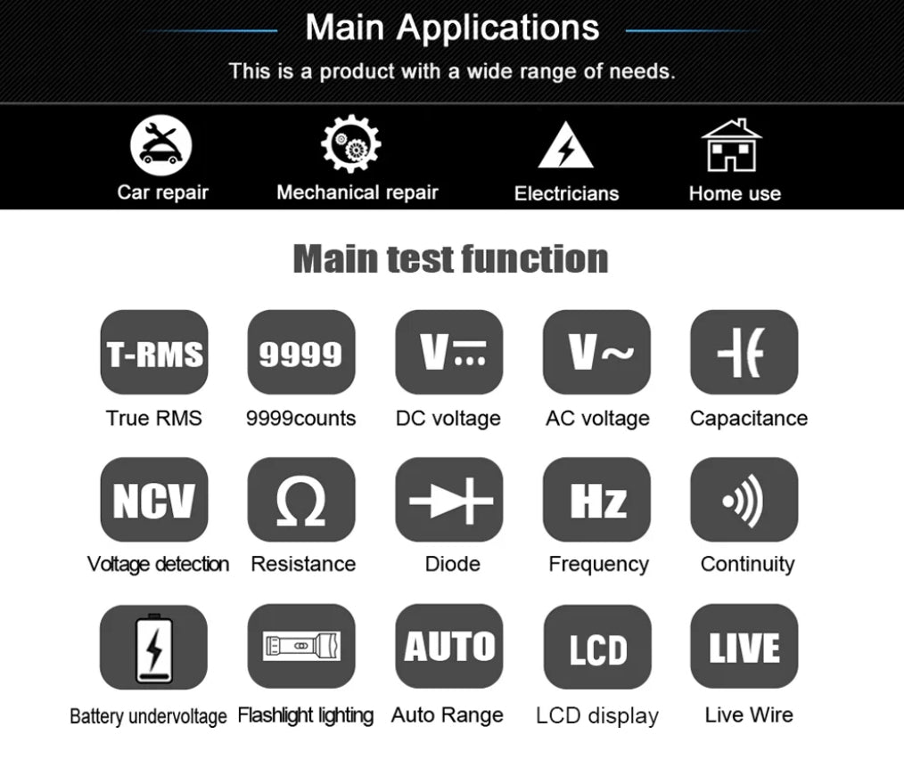 BSIDE ADMS9 Digital Multimeter True RMS Professional Ultra-Thin Large Screen Voltage Tester 9999 Counts Multimeter