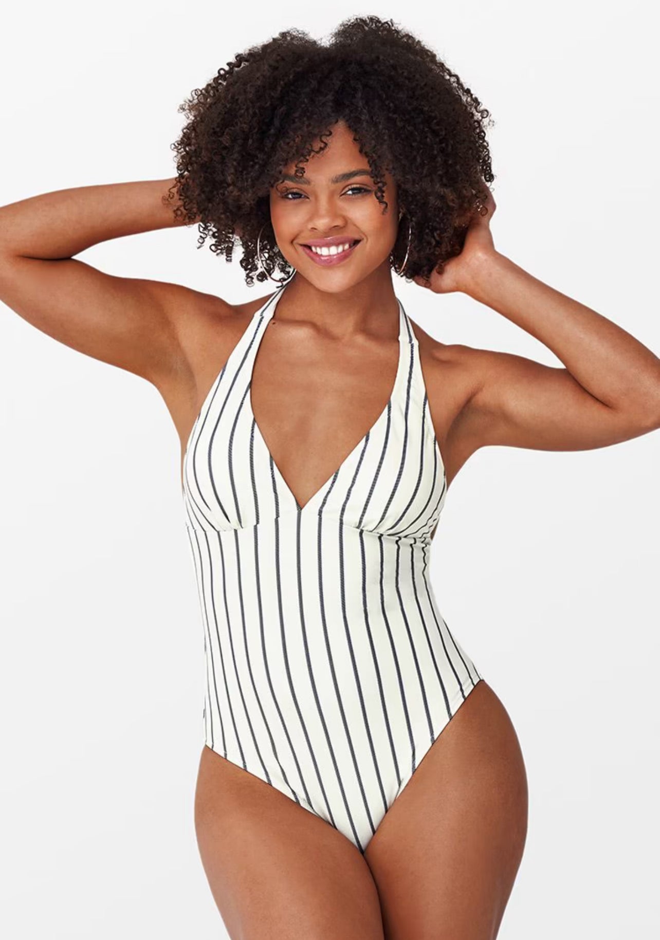 CUPSHE Women’s Alice Stripe Halter One Piece Swimsuit
