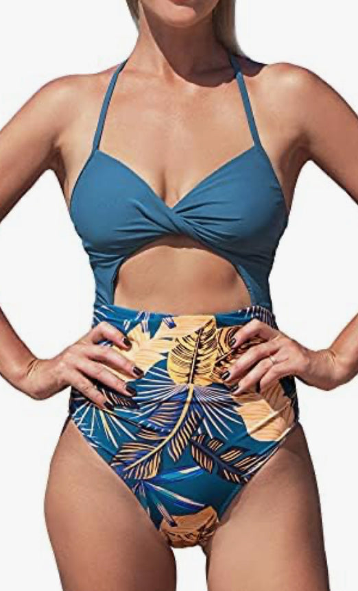 CUPSHE Women's Halterneck Twist Knot Lace Up Monokini Tummy Control Cut Out One Piece Swimwear Swimsuit