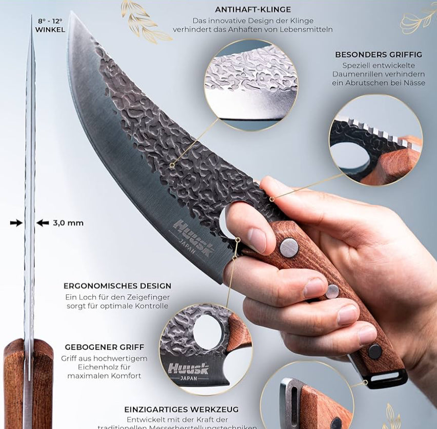 Huusk Viking Knife, Chef Knives Hand Forged Full Tang Boning Knives with Sheath Japanese Butcher Meat Cleaver Kitchen Japan knives Caveman Knife for Home or Camping / Huusk kitchen Scissors