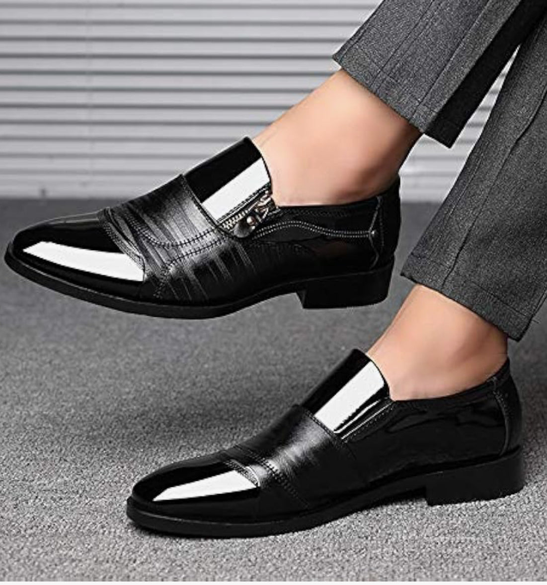Men's Dress Shoes Patent Leather Loafers Pointed Zipper Oxford Formal Business Tuxedo Shoes Size: 10