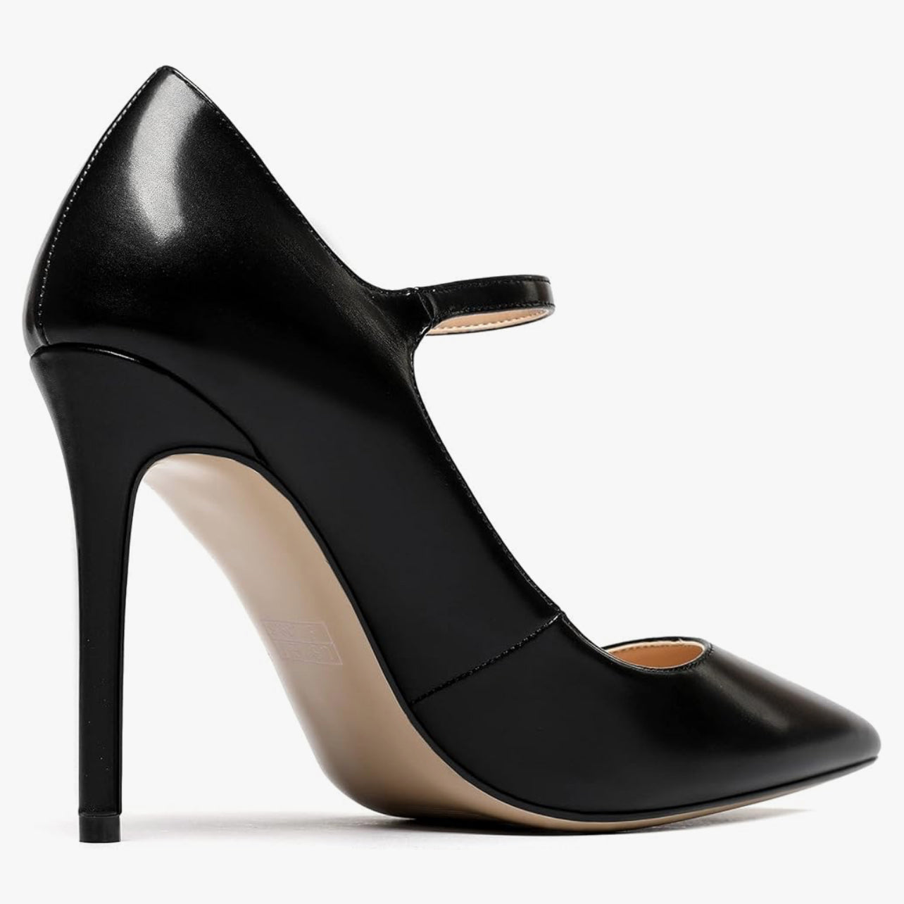 Women's 100mm High Heel Pointed Toe Mary Jane Pumps Ankle Strap Buckle Closure Shoes, Matte Black, Size: 8