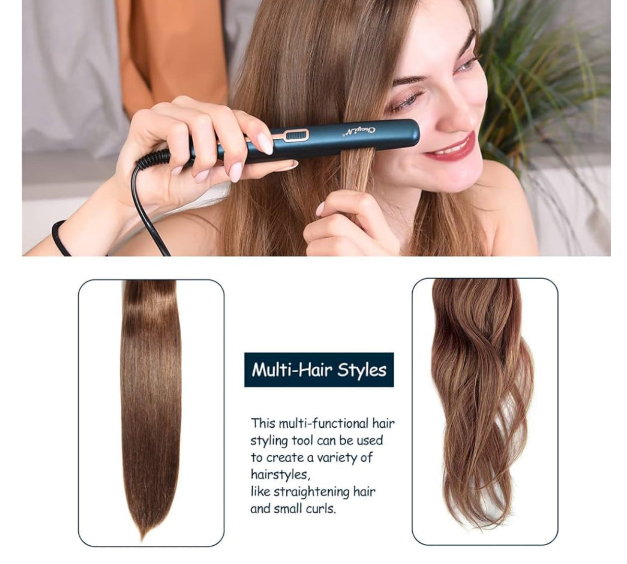 CkeyiN Mini Hair Straightener, Tourmaline Ceramic Flat Iron 30s Fast Even Heating Straightening Iron, Anti Static Hair Iron Create Shiny Smooth Straight Hair