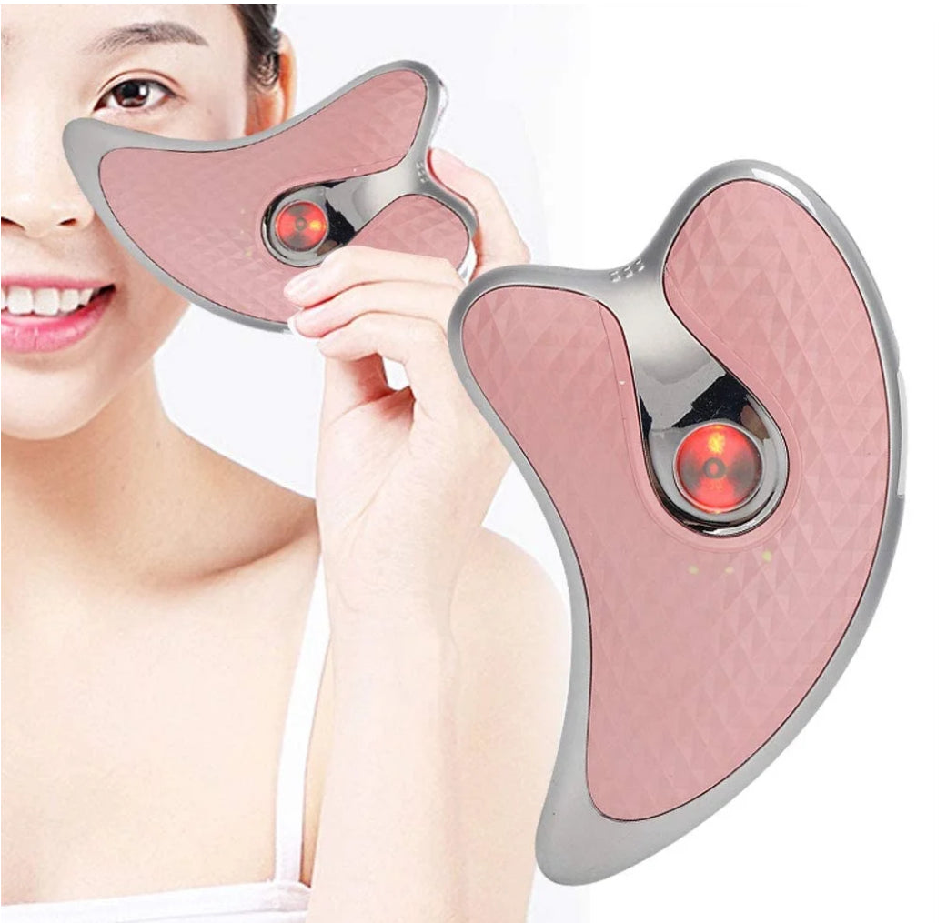 Microcurrent Facial Scraper Massager, 2 in 1 Household Electric Guasha Board, Face Lifting Firming Beauty Scraping Instrument Facial Scraping Massage Tool for Women(Pink)