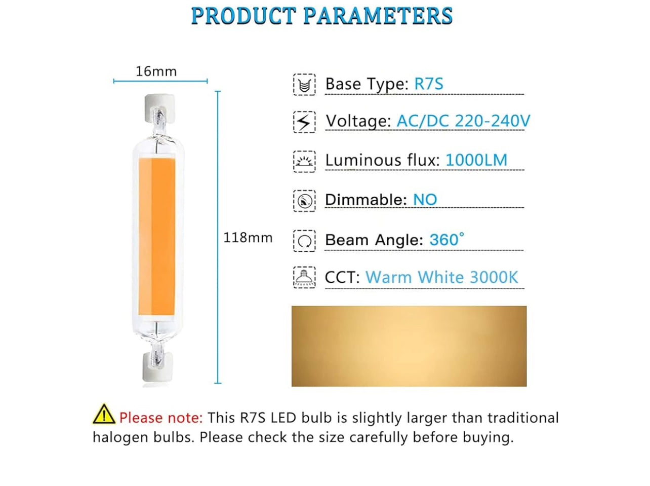 R7S LED 118mm, 10W R7S COB LED Pears 1000lm, Replacement for 80W 100W R7S J118 Halogen Lamps, AC 220V-240V Super Brightness No Flickering (Color : Warm White 2700K, Size : 4PCS)