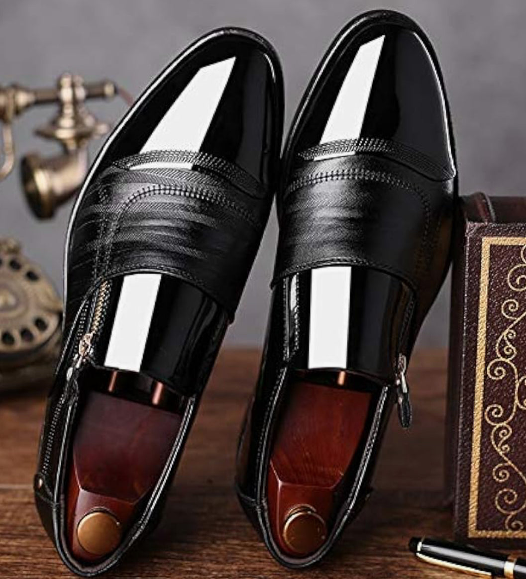 Men's Dress Shoes Patent Leather Loafers Pointed Zipper Oxford Formal Business Tuxedo Shoes Size: 10