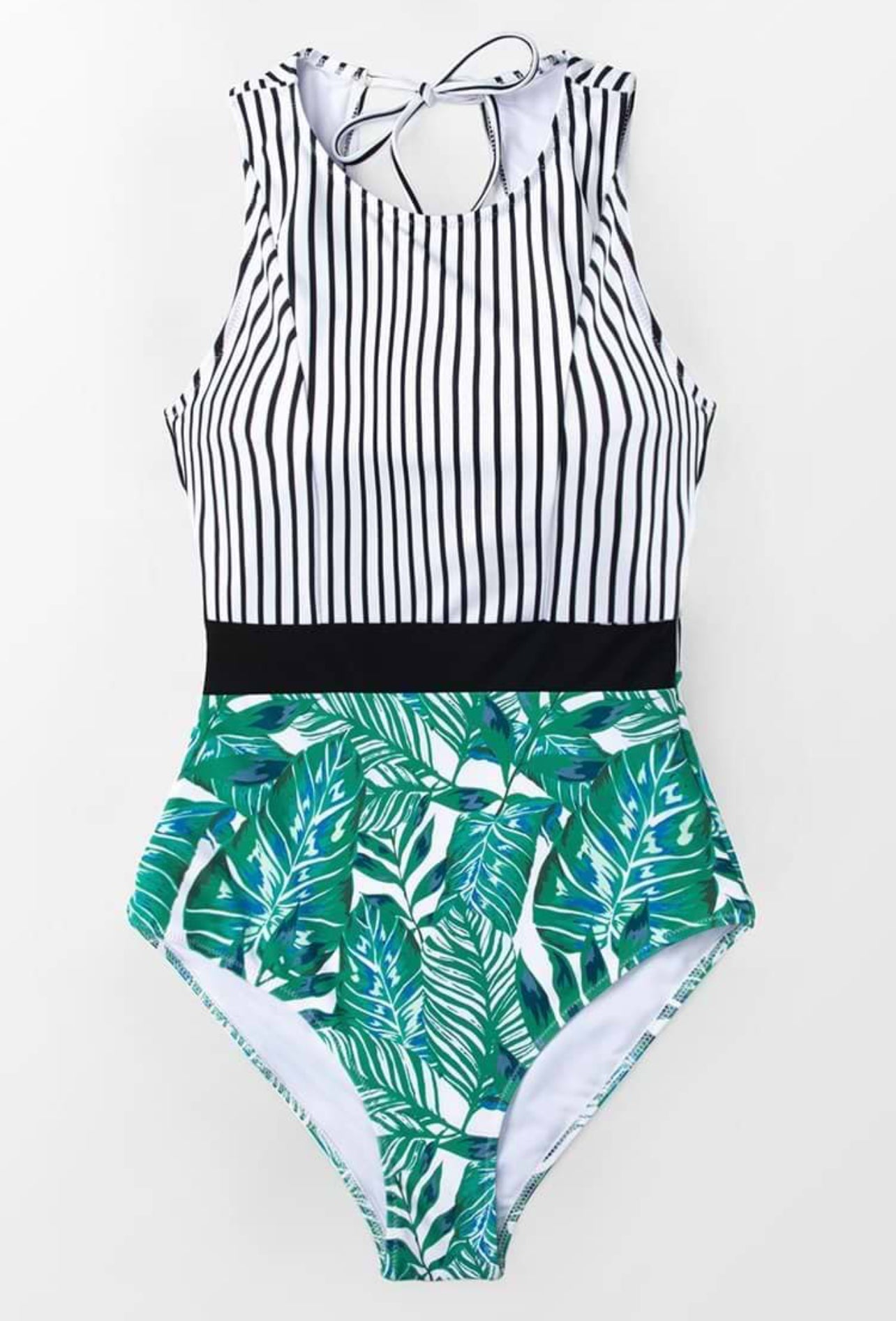 CUPSHE Black Striped And Leafy One-piece Swimsuit