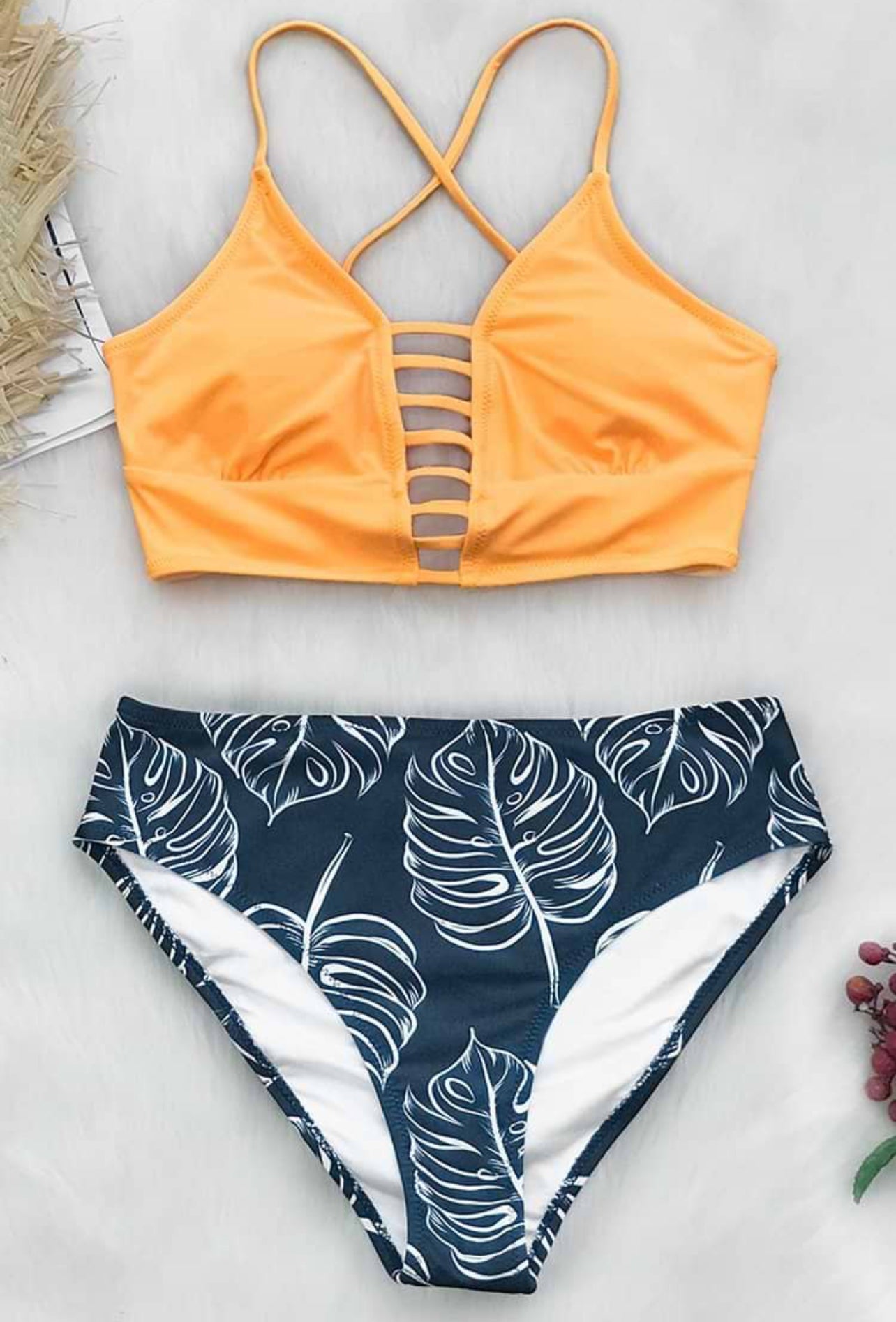CUPSHE Yellow and Leaves Print Bikini