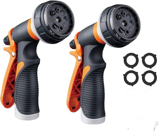 Forthcan Garden Hose Nozzle - 2 Pack Watering Hose Nozzles - Hand Sprayer - 8 Patterns Watering Spray for Watering Garden, Car Wash, Cleaning and Showering Dogs & Pets (Orange)