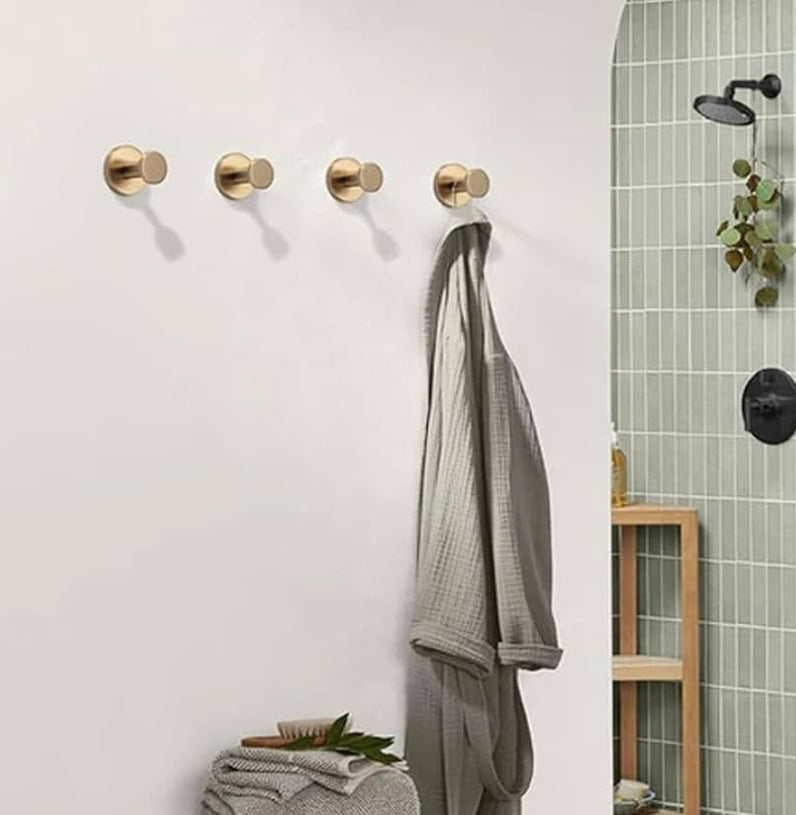 Suction Cup Hooks for Shower, 4 Pack Hold No-Drill Hook Stainless Steel Waterproof Suction Cup Hooks for Shower Bathroom Kitchens (Gold)