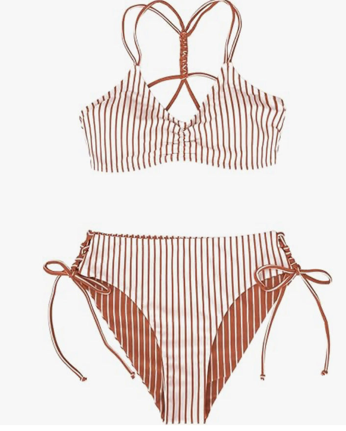 CUPSHE Women's Back Braided Straps Reversible Bottem Strappy Lace Up Bikini