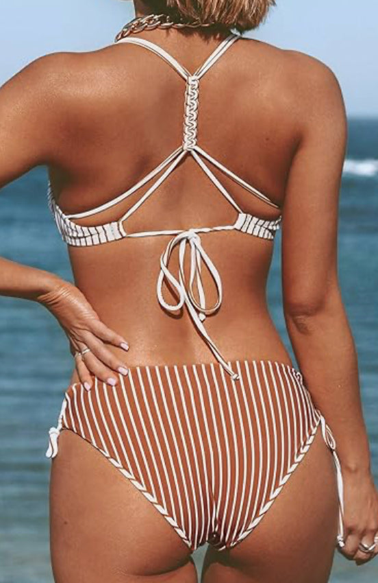CUPSHE Women's Back Braided Straps Reversible Bottem Strappy Lace Up Bikini