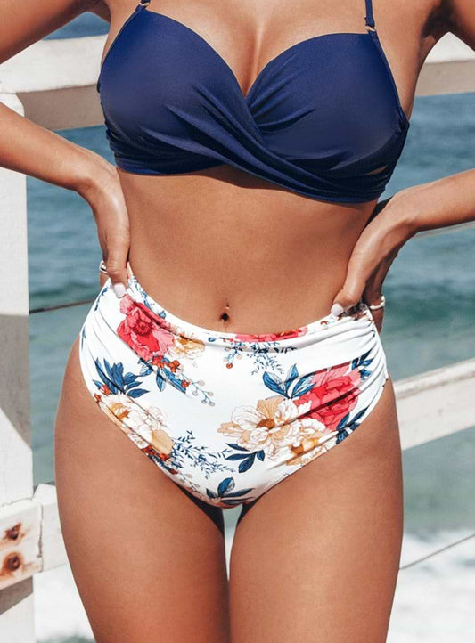 CUPSHE high-waisted bikini bottoms with floral pattern