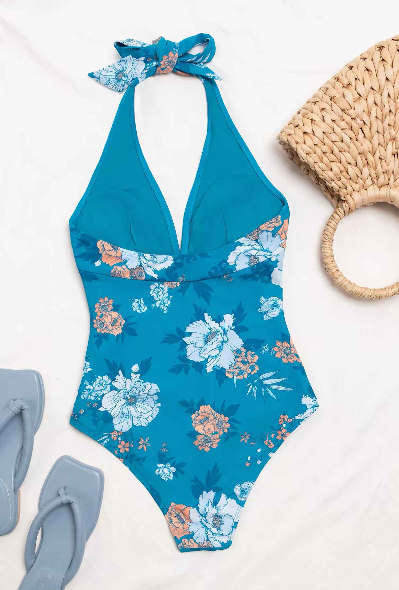 CUPSHE Seafoam Garden Shirred Front V Neck Tummy Control One Piece