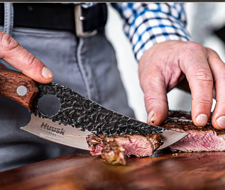 Huusk Viking Knife, Chef Knives Hand Forged Full Tang Boning Knives with Sheath Japanese Butcher Meat Cleaver Kitchen Japan knives Caveman Knife for Home or Camping / Huusk kitchen Scissors
